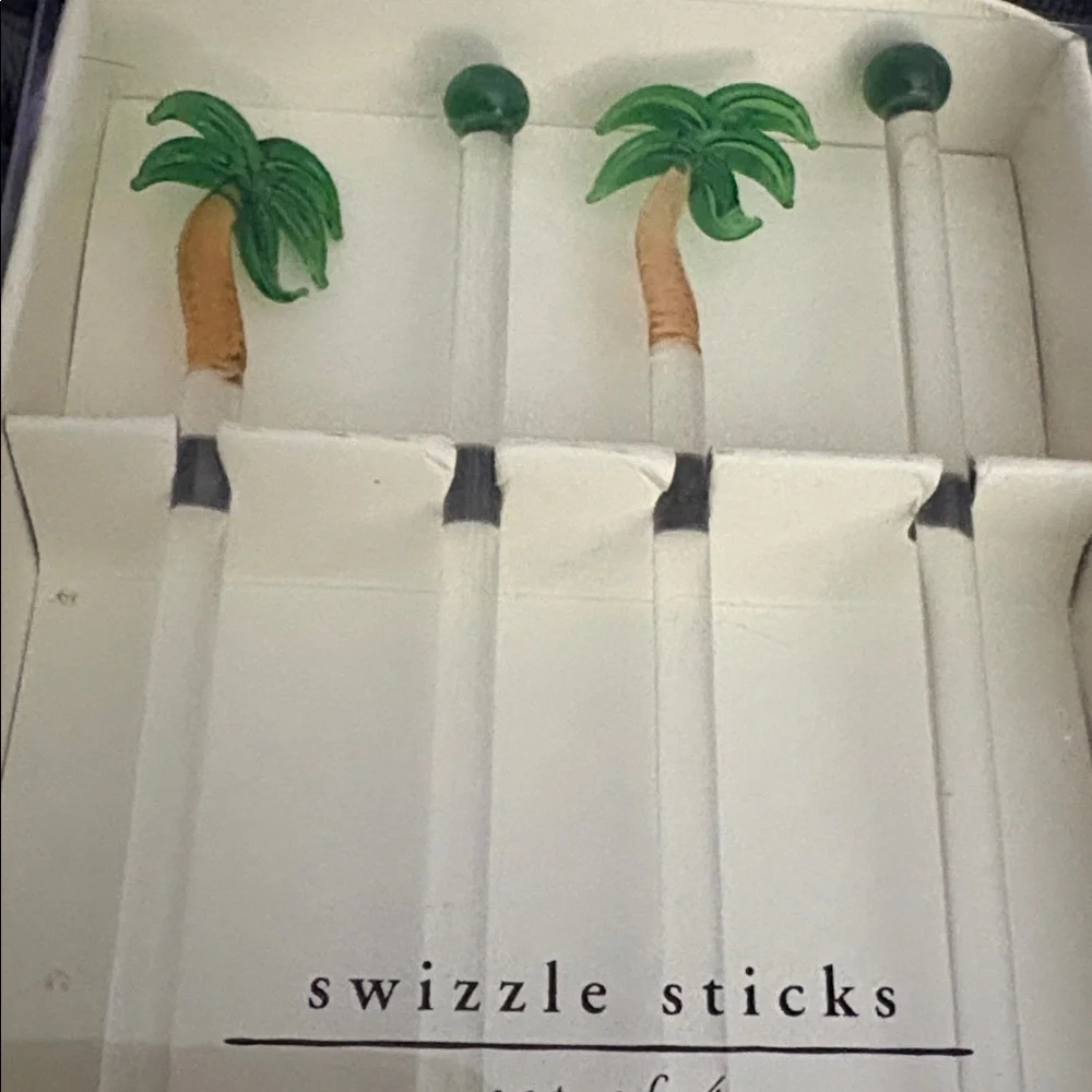 Bundle of Beautiful Palm Tree themed Platter 14” & gorgeous glass DRINK Stirrers